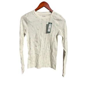 Alpine design woman’s Small white ditsy print waffle knit thermal baselayer